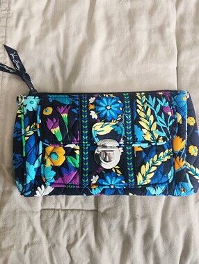 Vera Bradley Navy Blue & Yellow Floral Quilted Wallet